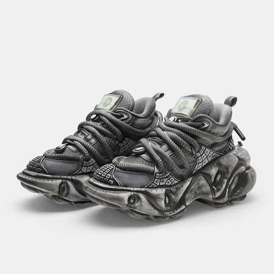 GRAY SILVER DULL COLOR WIDE SNEAKERS