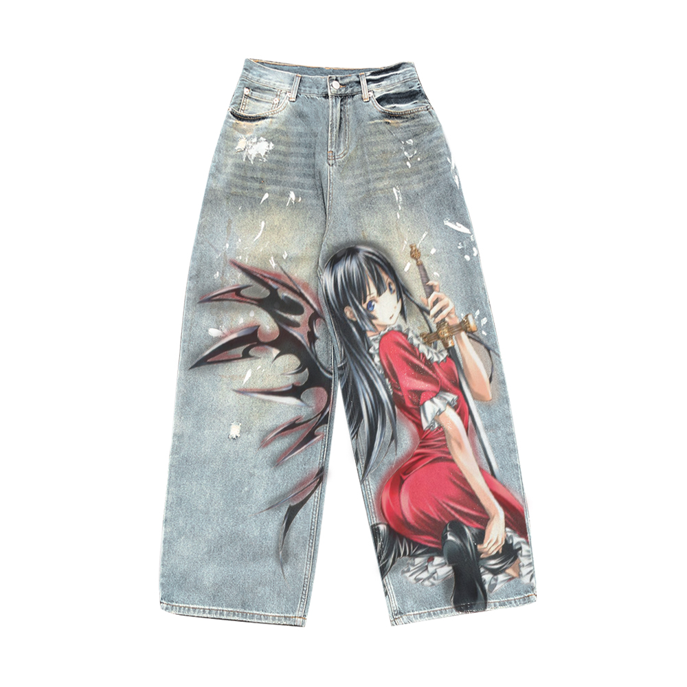 ILLUSTRATION ART PRINT DENIM PANTS