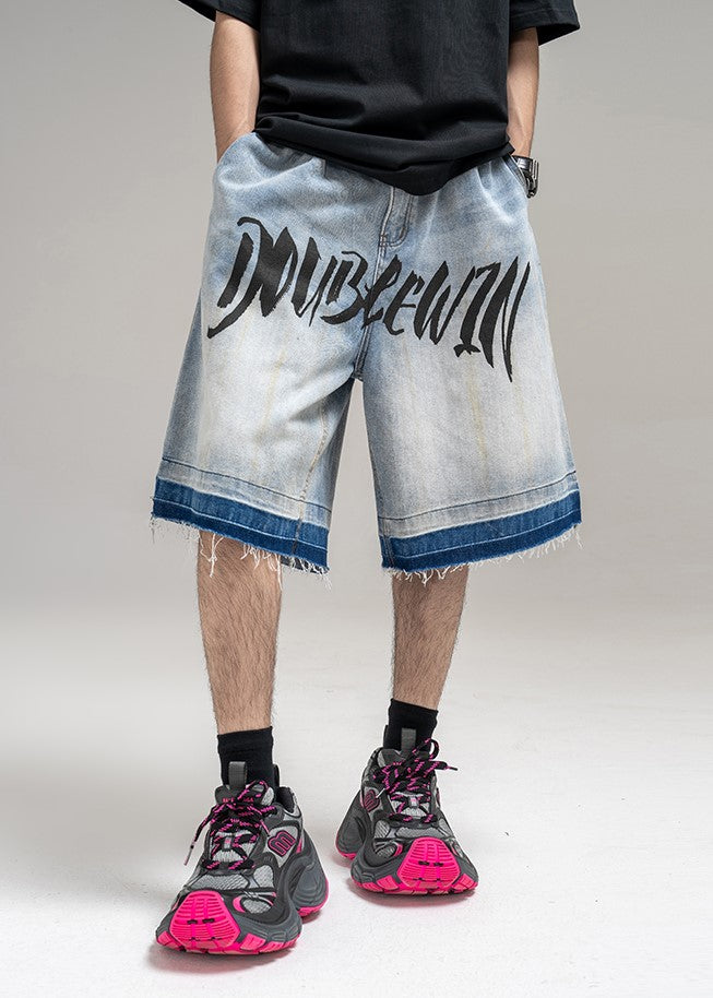 OMBRE GRAPHIC DENIM SHORTS