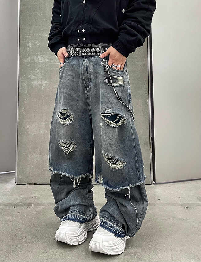 RAW EDGE WIDE DENIM PANTS