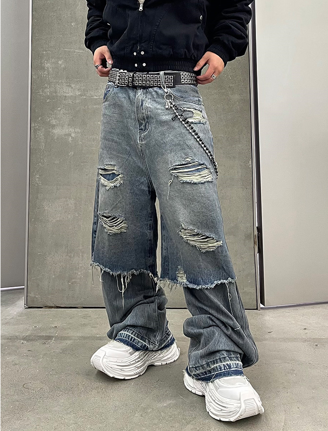 RAW EDGE WIDE DENIM PANTS