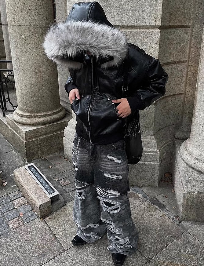 FUR BOMBER LEATHER JACKET