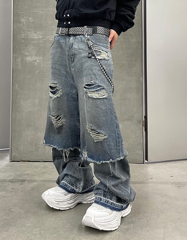 RAW EDGE WIDE DENIM PANTS