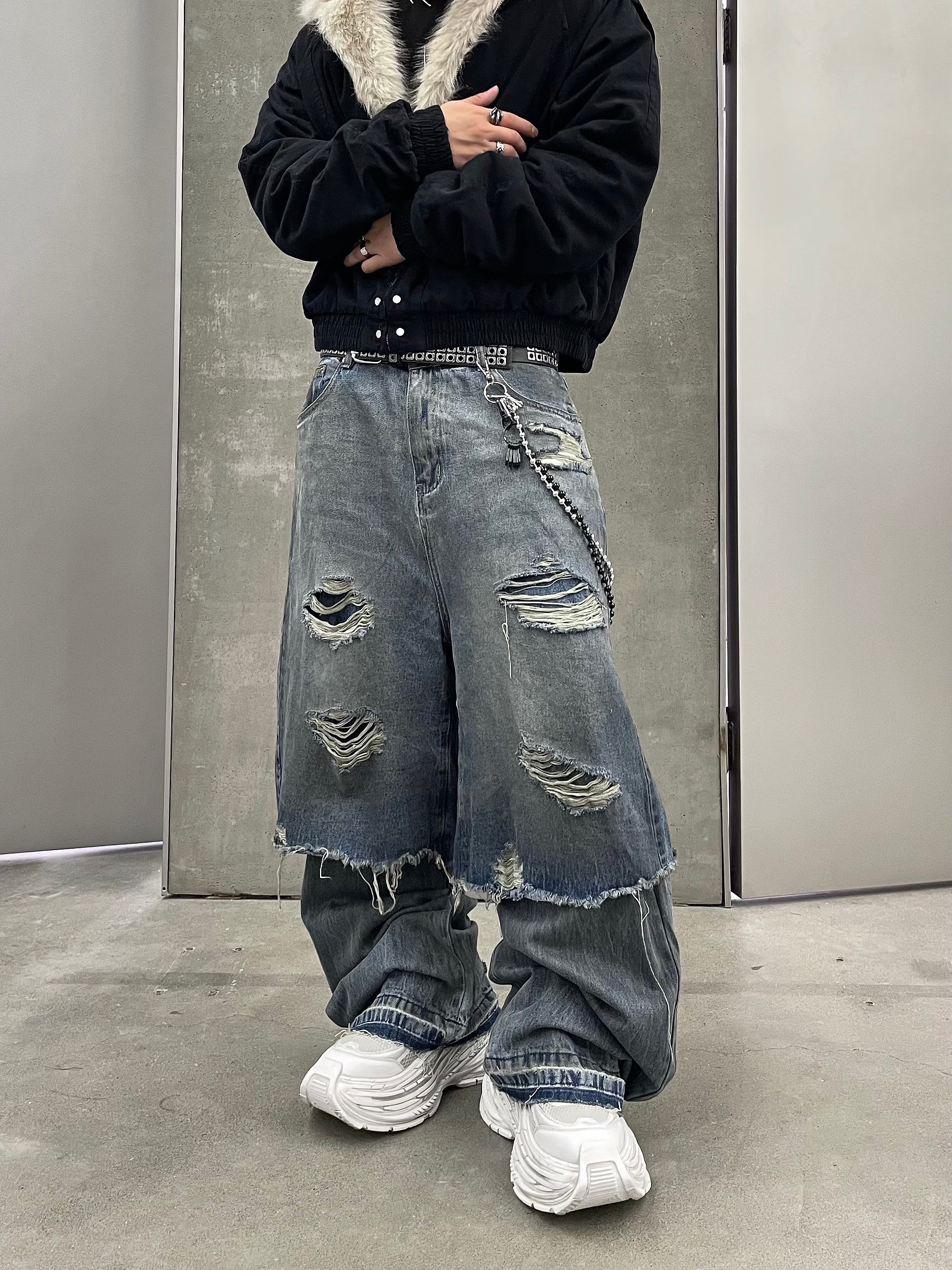 RAW EDGE WIDE DENIM PANTS