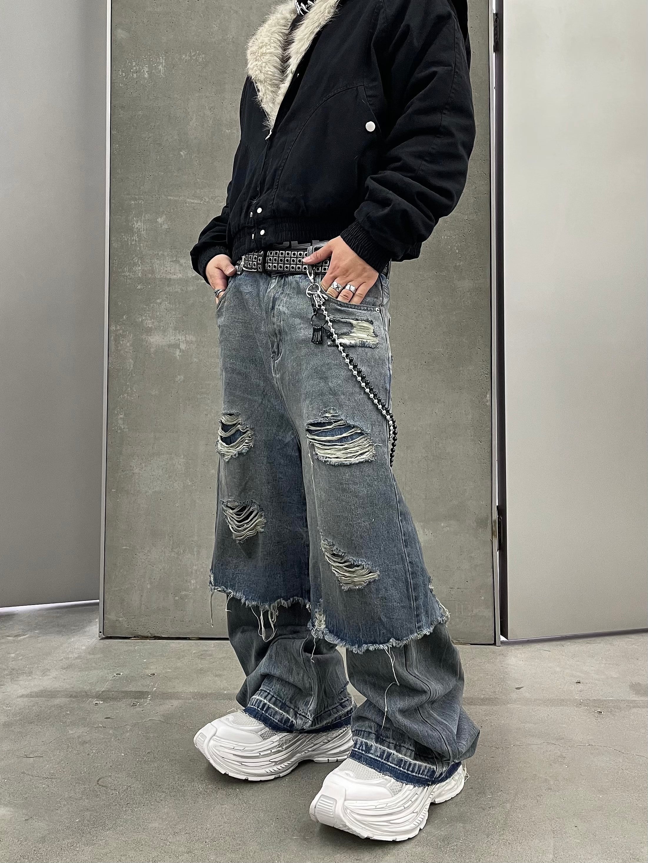 RAW EDGE WIDE DENIM PANTS