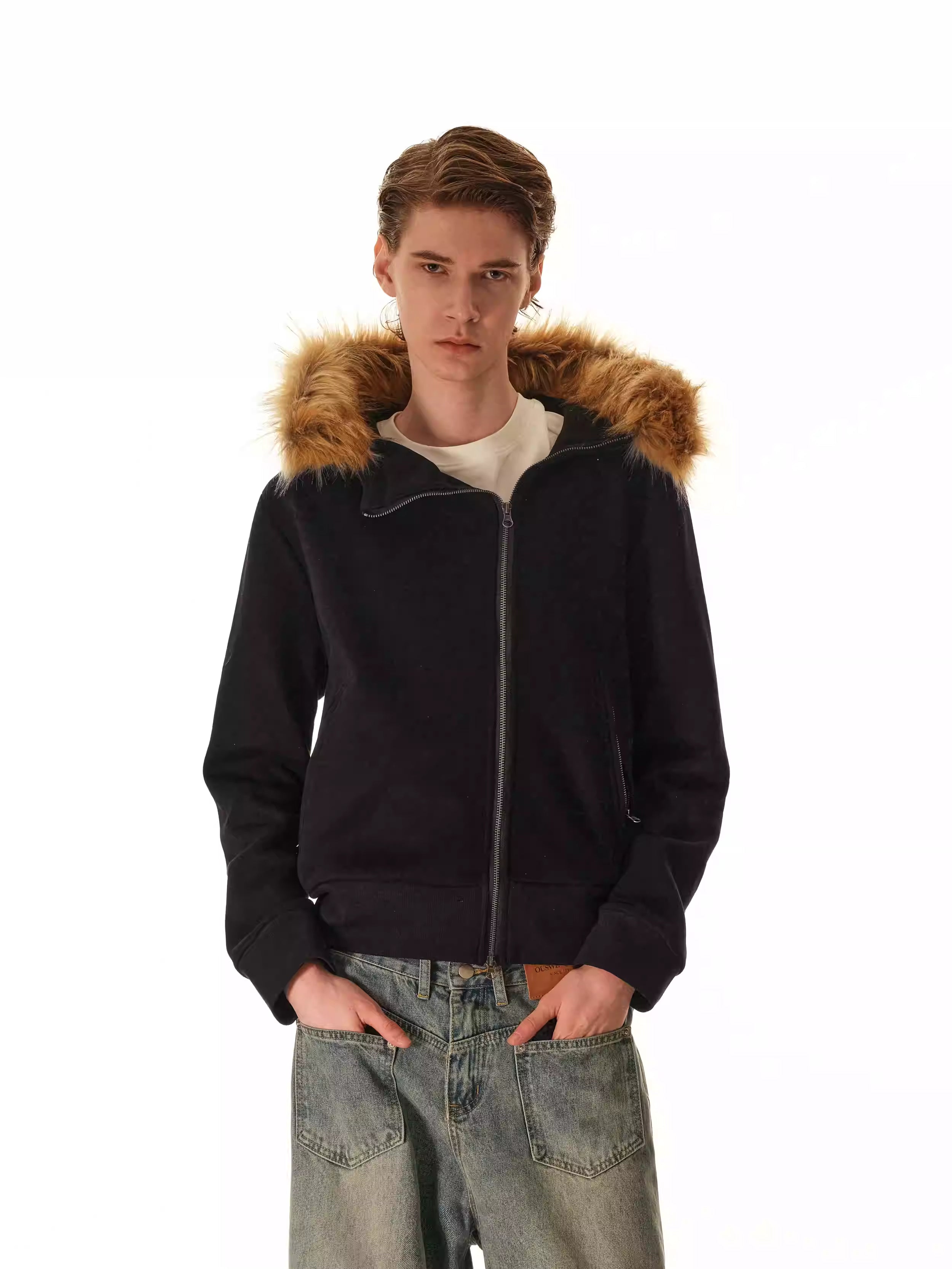 FAUX FUR HOOD ZIP JACKET